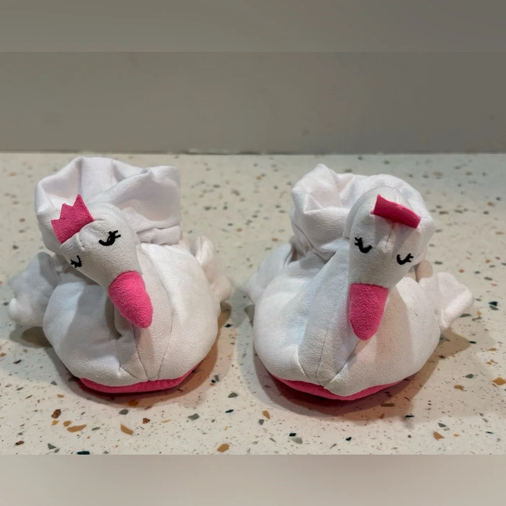 Adorable White & Pink Swan Baby Booties Newborn
